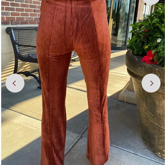 New In Tucker Ribbed Cinnamon Velvet High Waisted Stretch Flare Pants Size Small - Picture 3 of 10